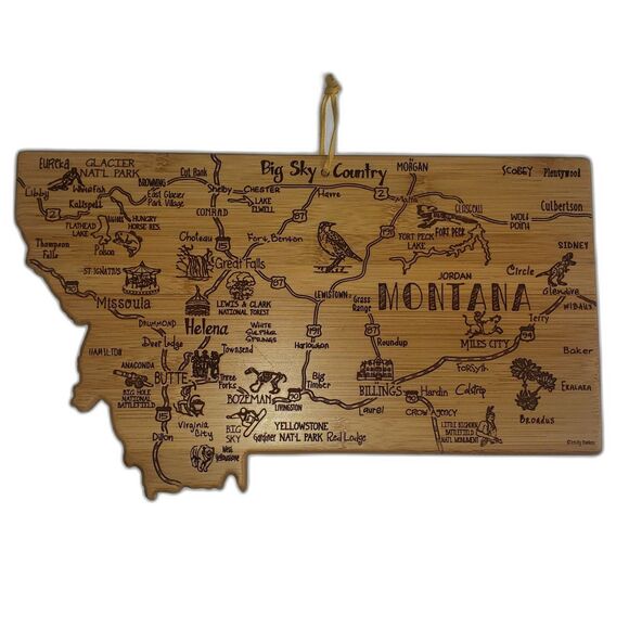 TOTALLY BAMBOO Montana State Shaped Wooden Charcuterie Board - Picture 1 of 5
